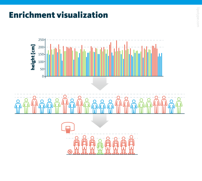 The visualization of how in a basketball team, you most likely have an enrichment of tall people.